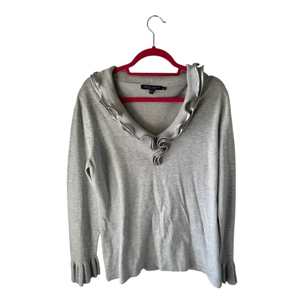 Robert Kitchen Canada Gray Ruffled Women's Top Size XL